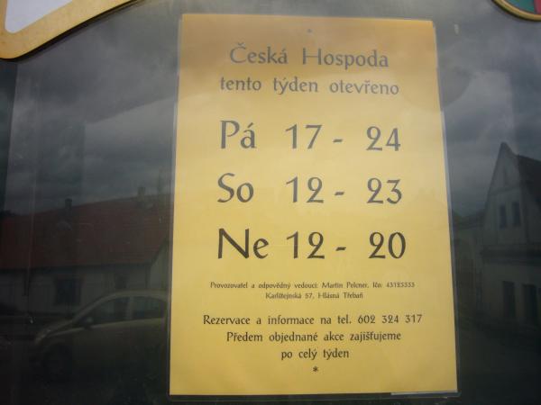 Otvírací doba restaurace Česká hospoda